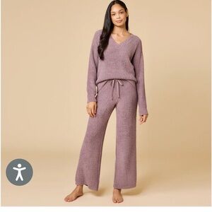 Softies Waffle Marshmallow V-Neck Cozy Knit Lounge Set Driftwood XS